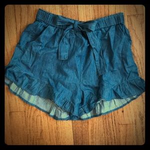 Dark Blue High Waisted Ruffle Shorts